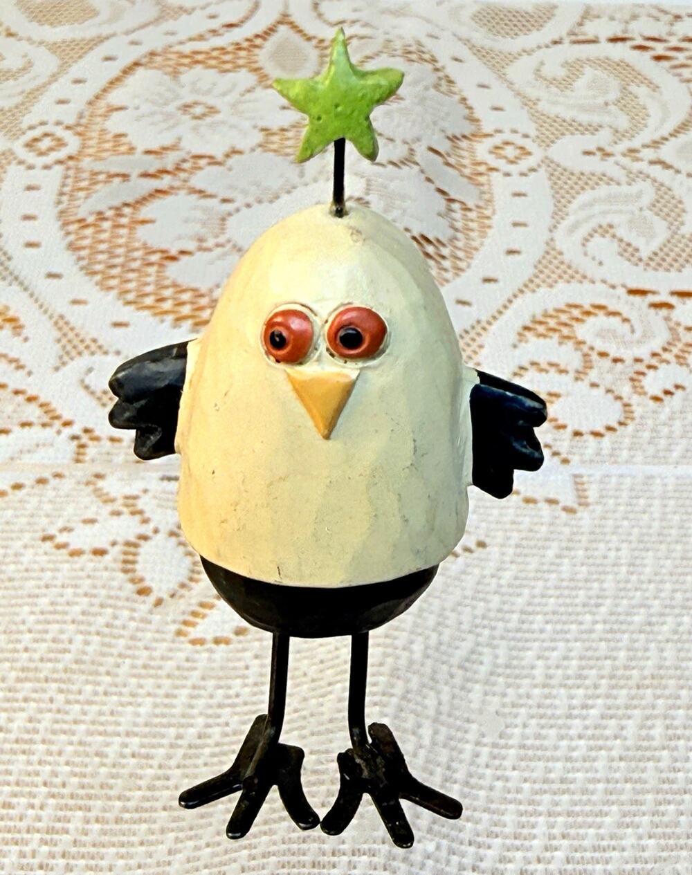 Blossom Bucket Folk Art Bird Figurine Signed G. Lloyd 2013 Small